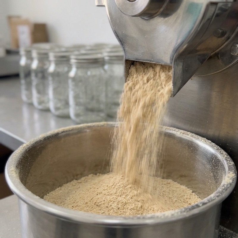 Most of the oil pressed out, then milled into a fine powder