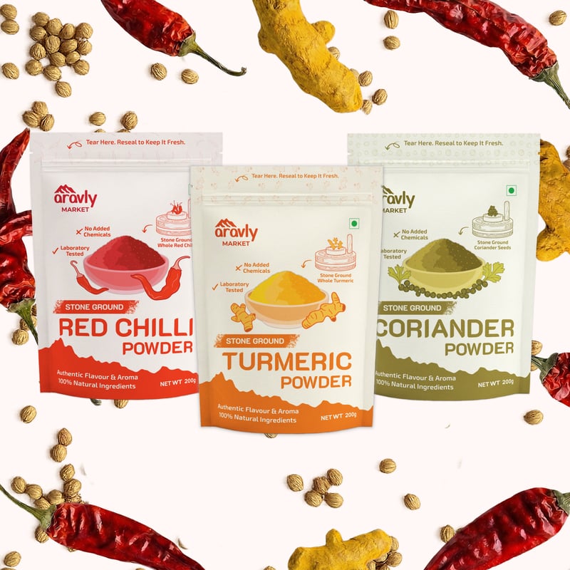 Stone Ground Spices | Turmeric, Red Chilli, Coriander Powder