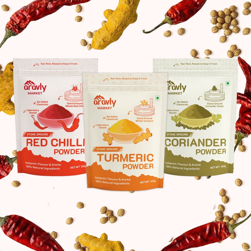 Stone Ground Spices | Turmeric, Red Chilli, Coriander Powder